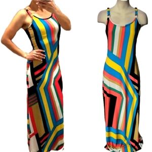 Cachè Colorblock Striped Maxi Dress